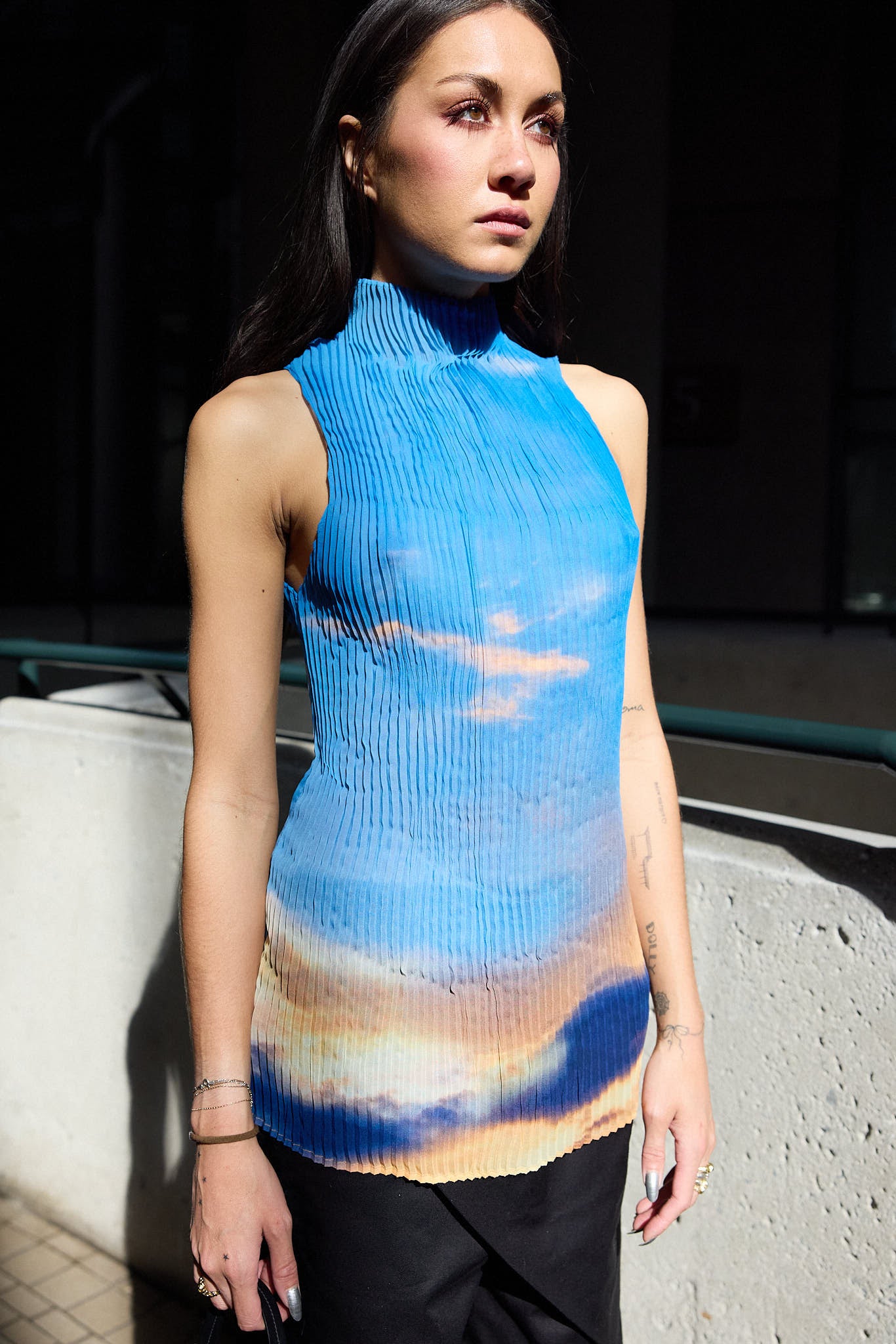 JULIA HEUER BLUE PLEATED TOP