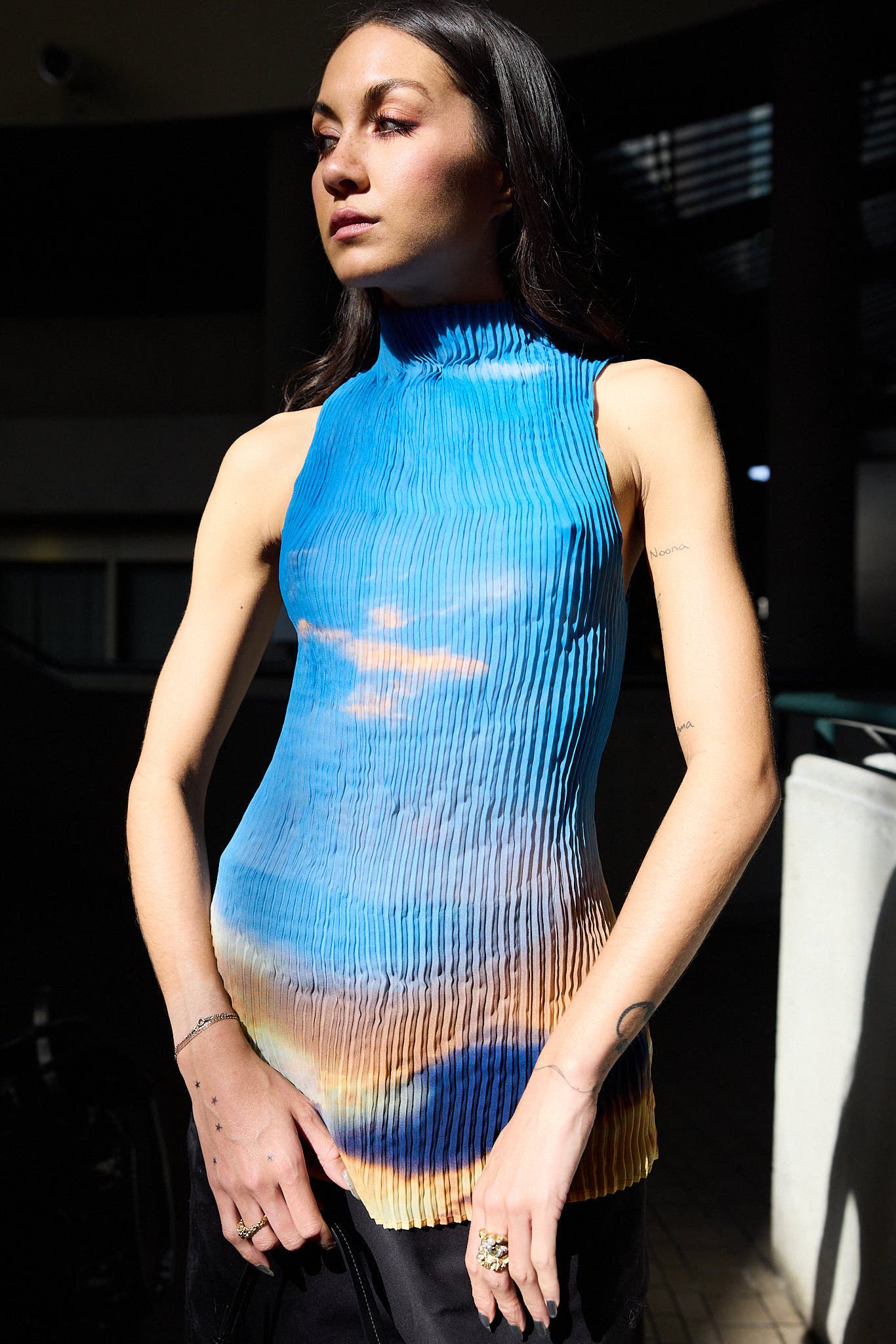JULIA HEUER BLUE PLEATED TOP