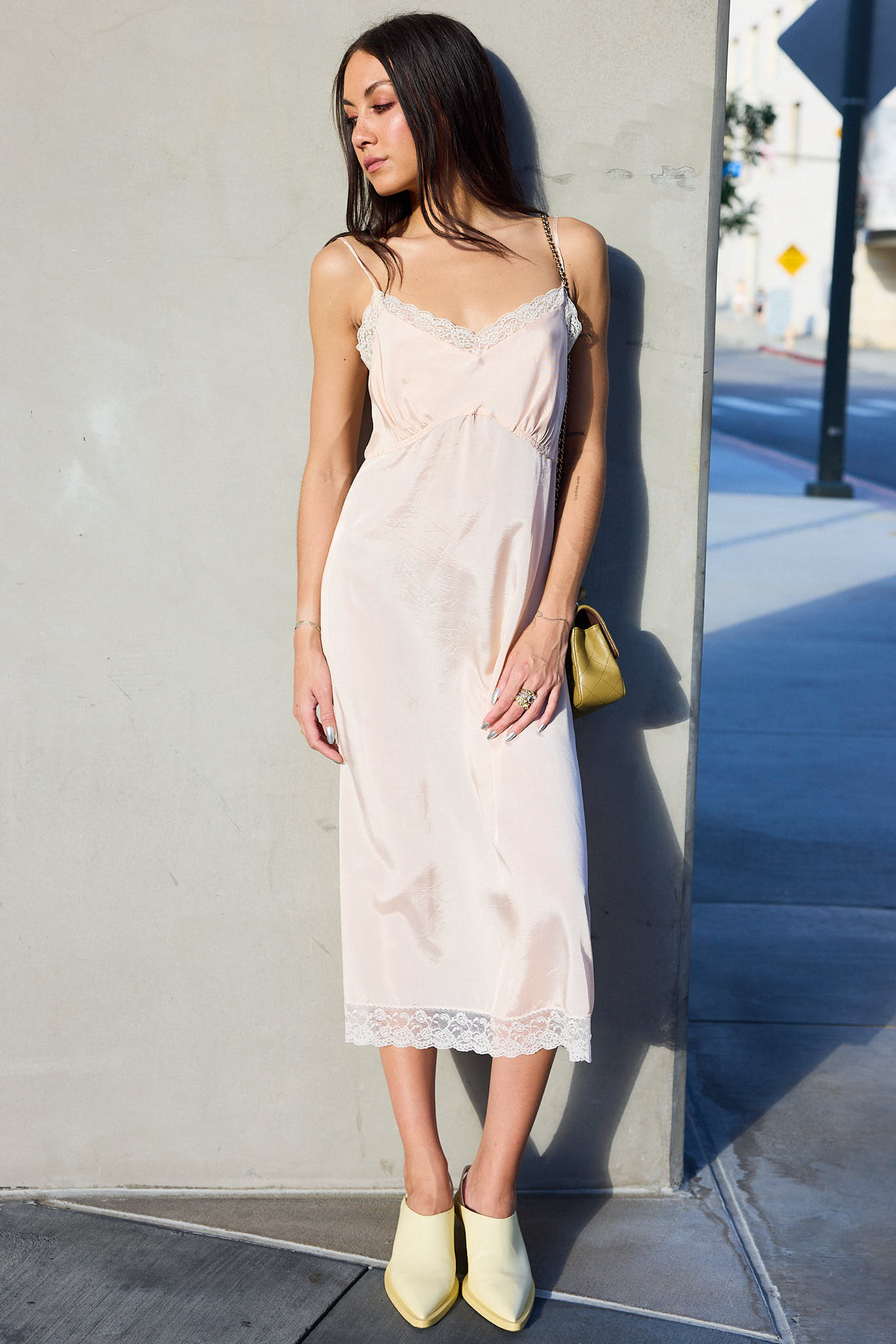 strapless open back dress 1930's Dusty Pink Silk Chiffon Slip Dress with Cream Lace – Eveliina Vintage