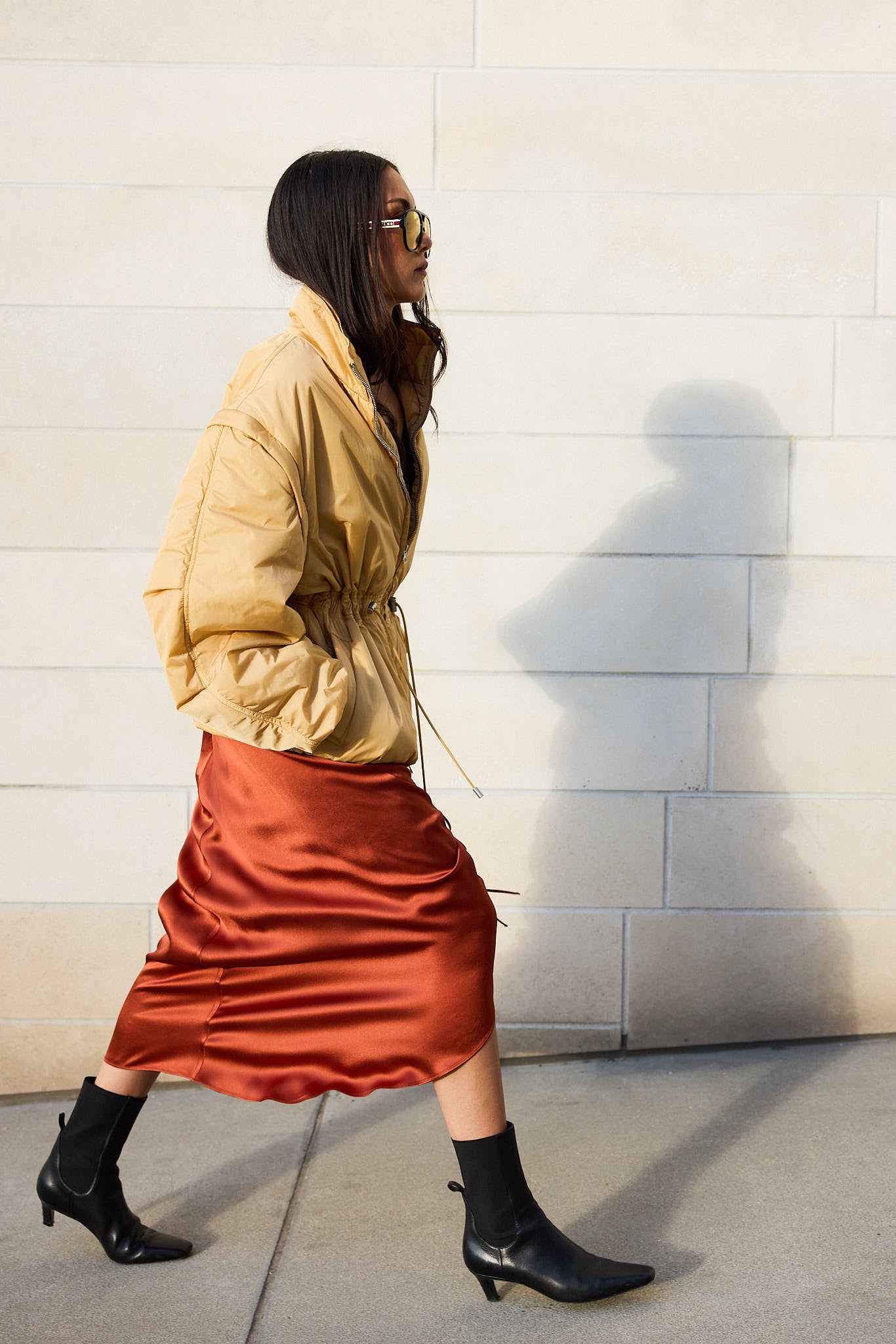 DION LEE COPPER SATIN RUCHED SKIRT