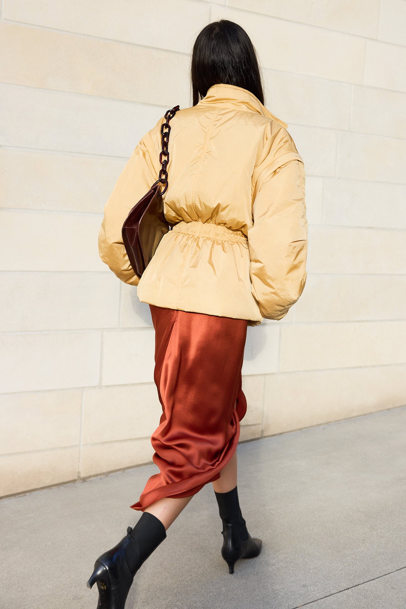 DION LEE COPPER SATIN RUCHED SKIRT