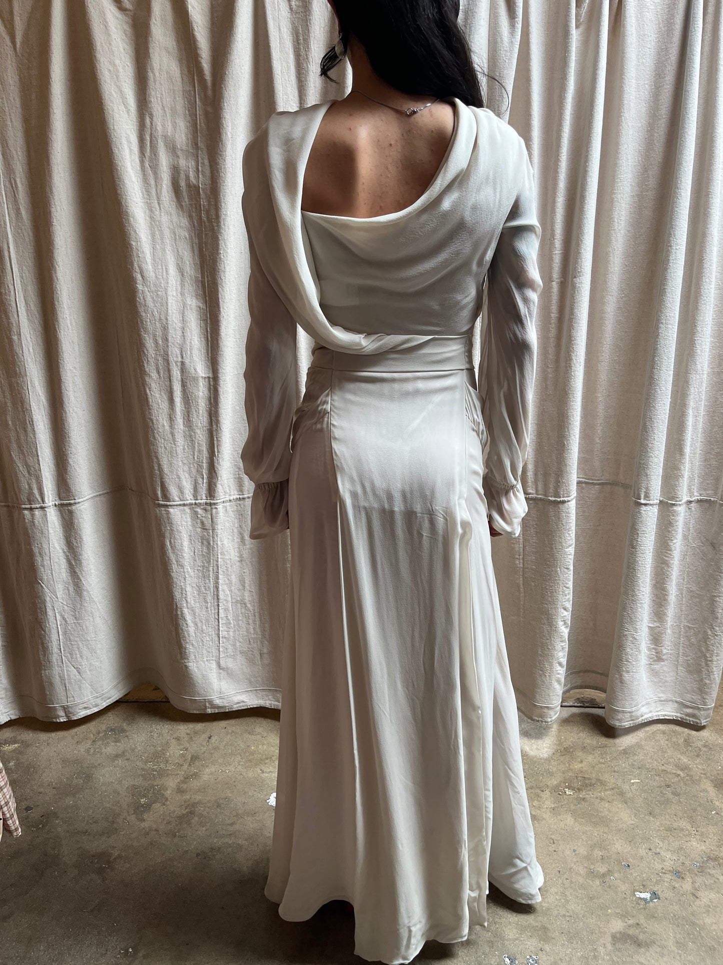 IVORY SILK DRAPED GOWN