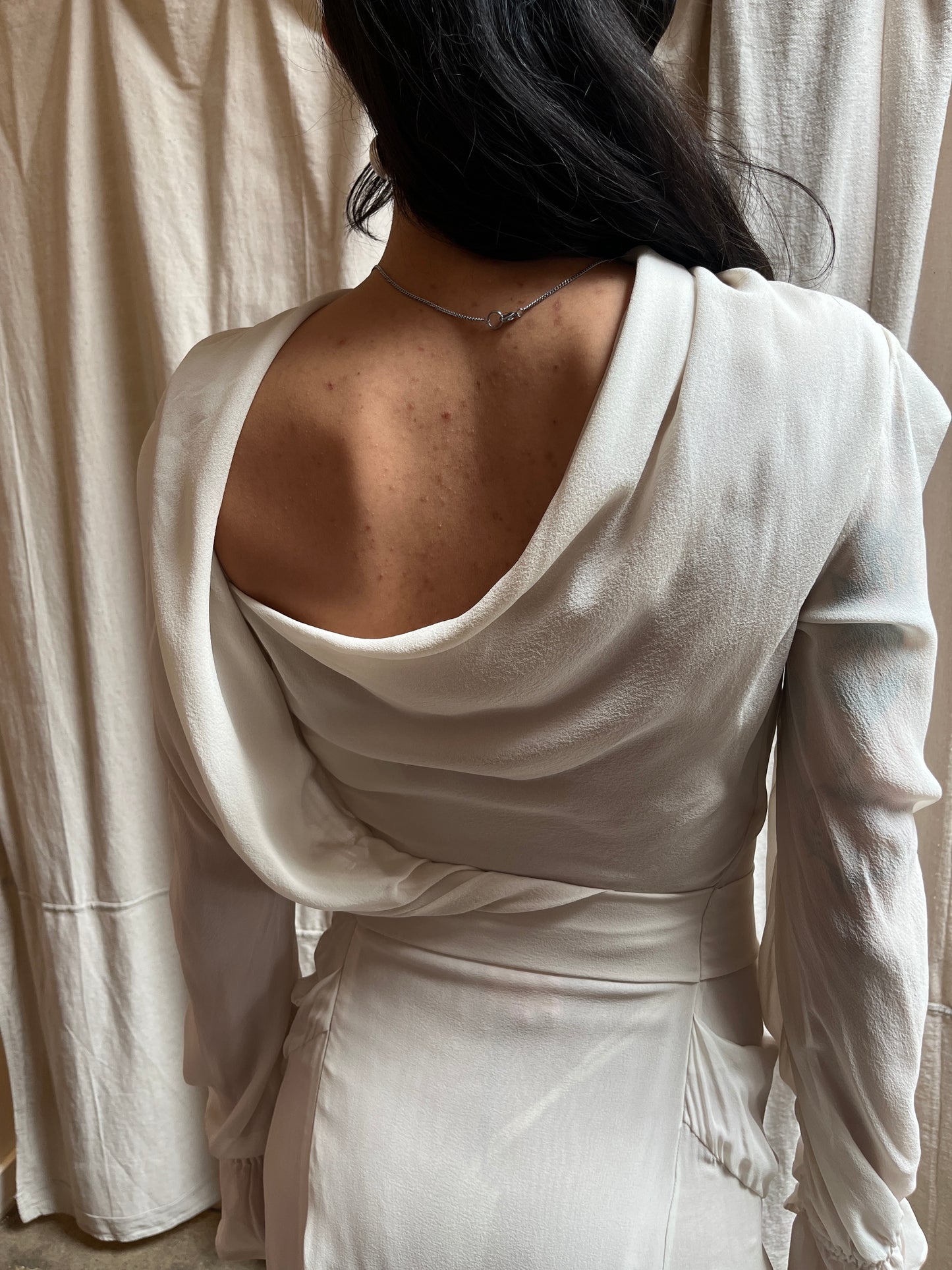 IVORY SILK DRAPED GOWN