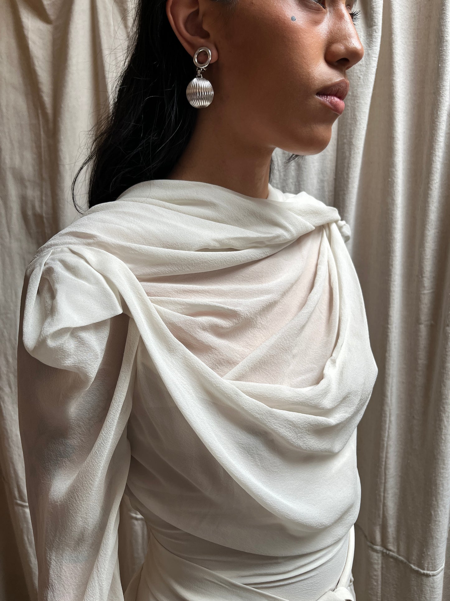 IVORY SILK DRAPED GOWN