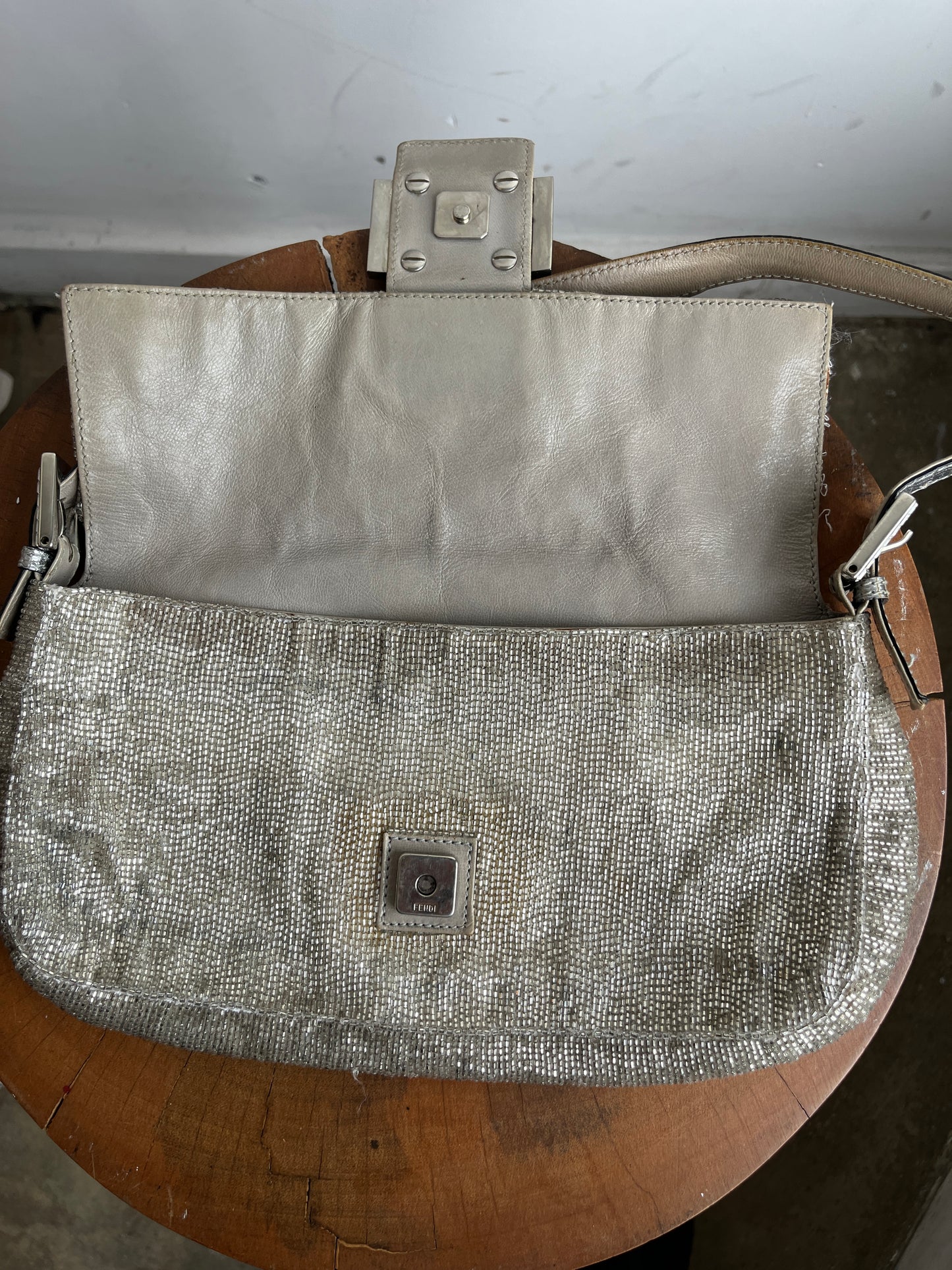 VINTAGE BEADED LIZARD BAGUETTE BAG