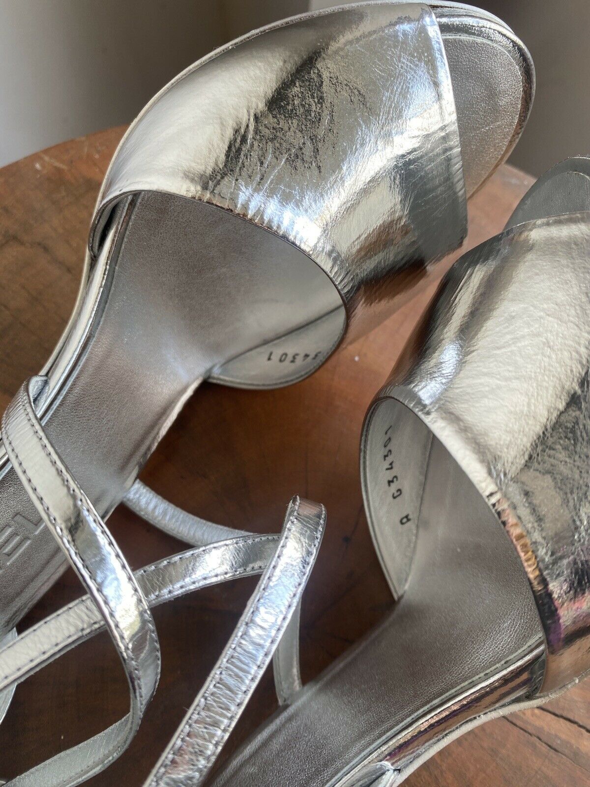 METALLIZED SILVER STRAPPY HEELS