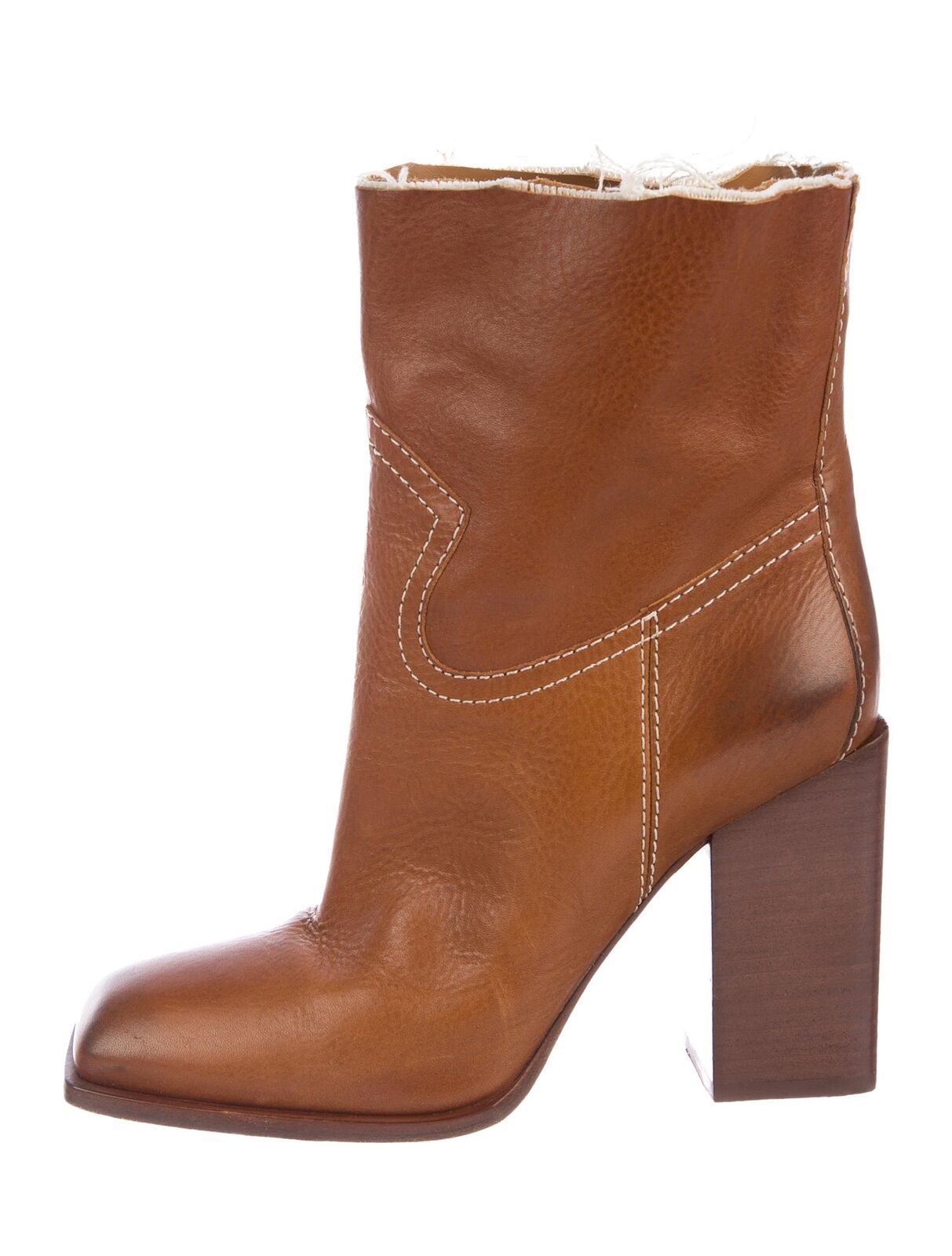 SAINT LAURENT Jodie Tan Camel Raw Edge Cut Off Ankle Calf Heel Ankle Boot 37.5