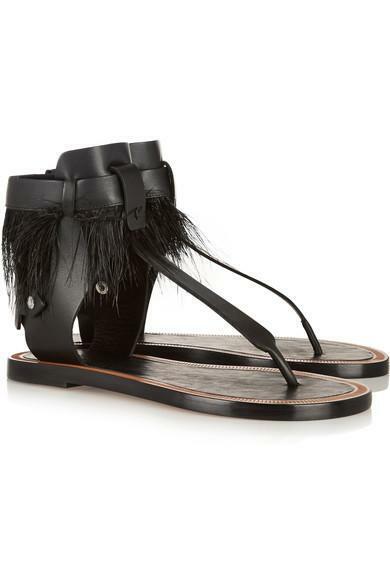 ISABEL MARANT 1100 Jaydn Black Feather Leather Ankle TStrap Flat Sandal 36/5.5/5