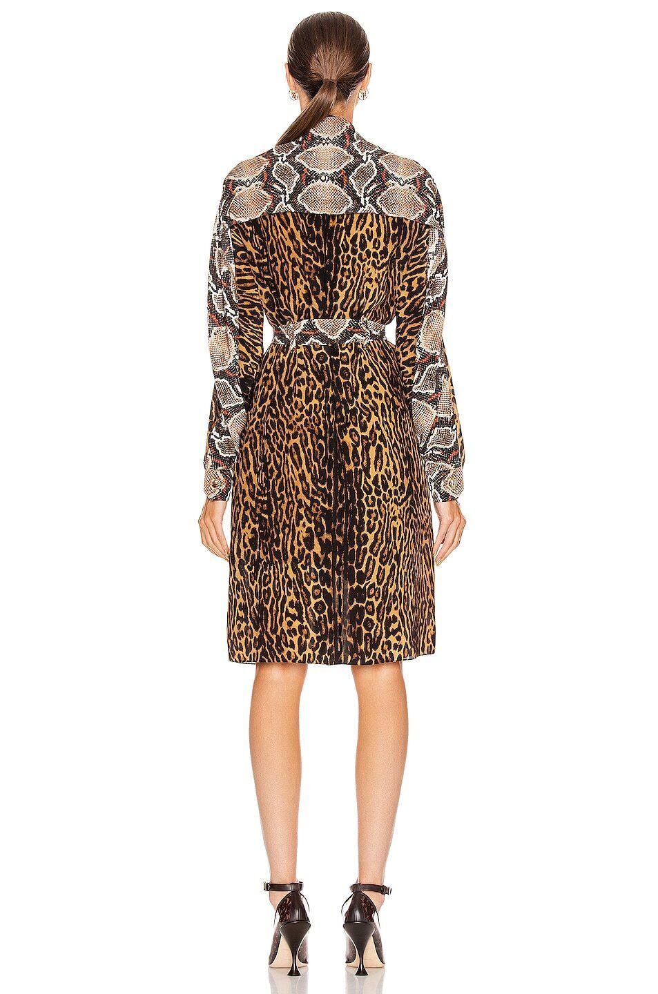BURBERRY Costanza Brown Snakeskin Leopard Animal Print Silk Belt Shirt Dress 42