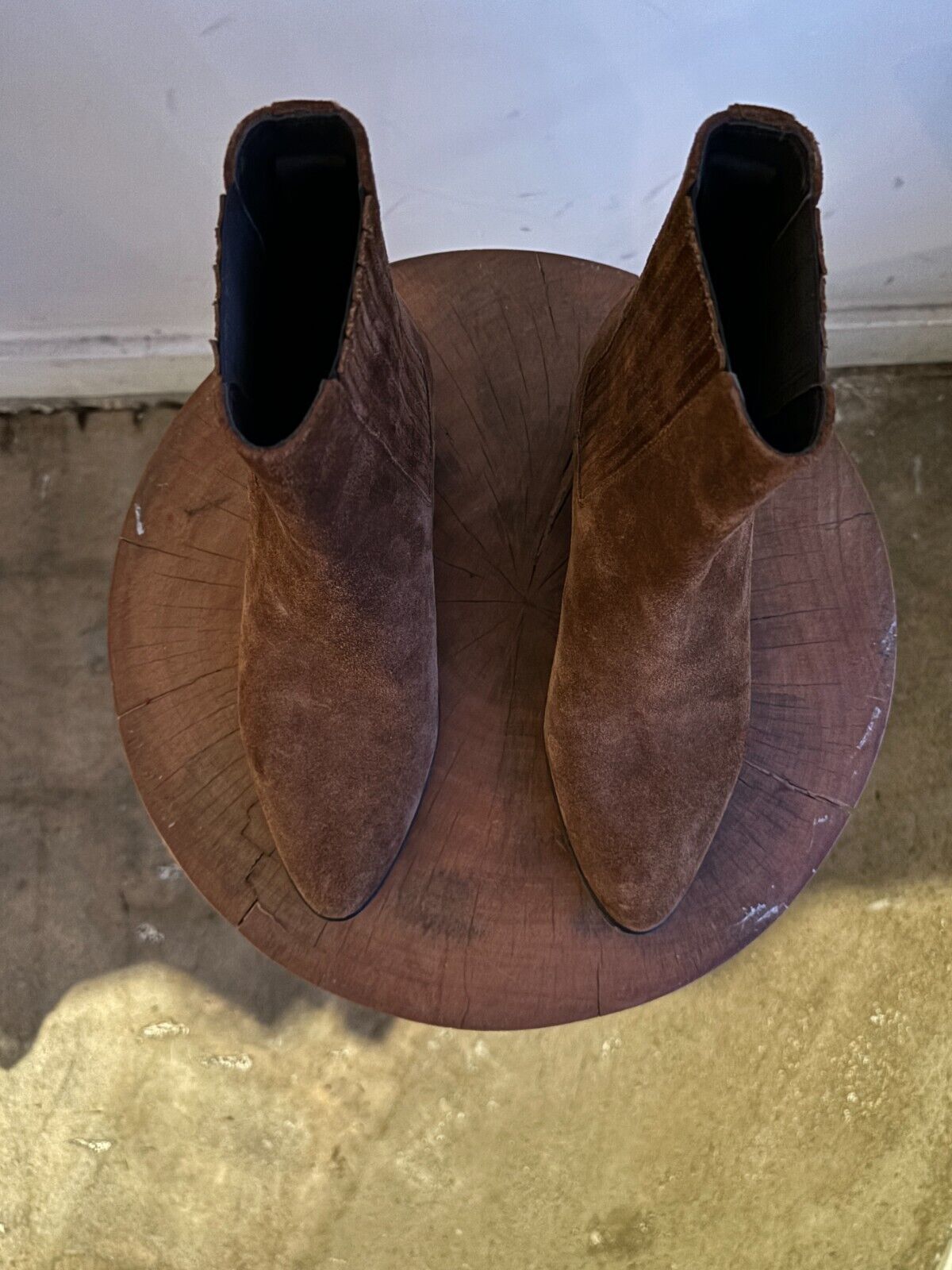 SAINT LAURENT West Brown Camel Suede Leather Heeled Ankle Chelsea Boots 37
