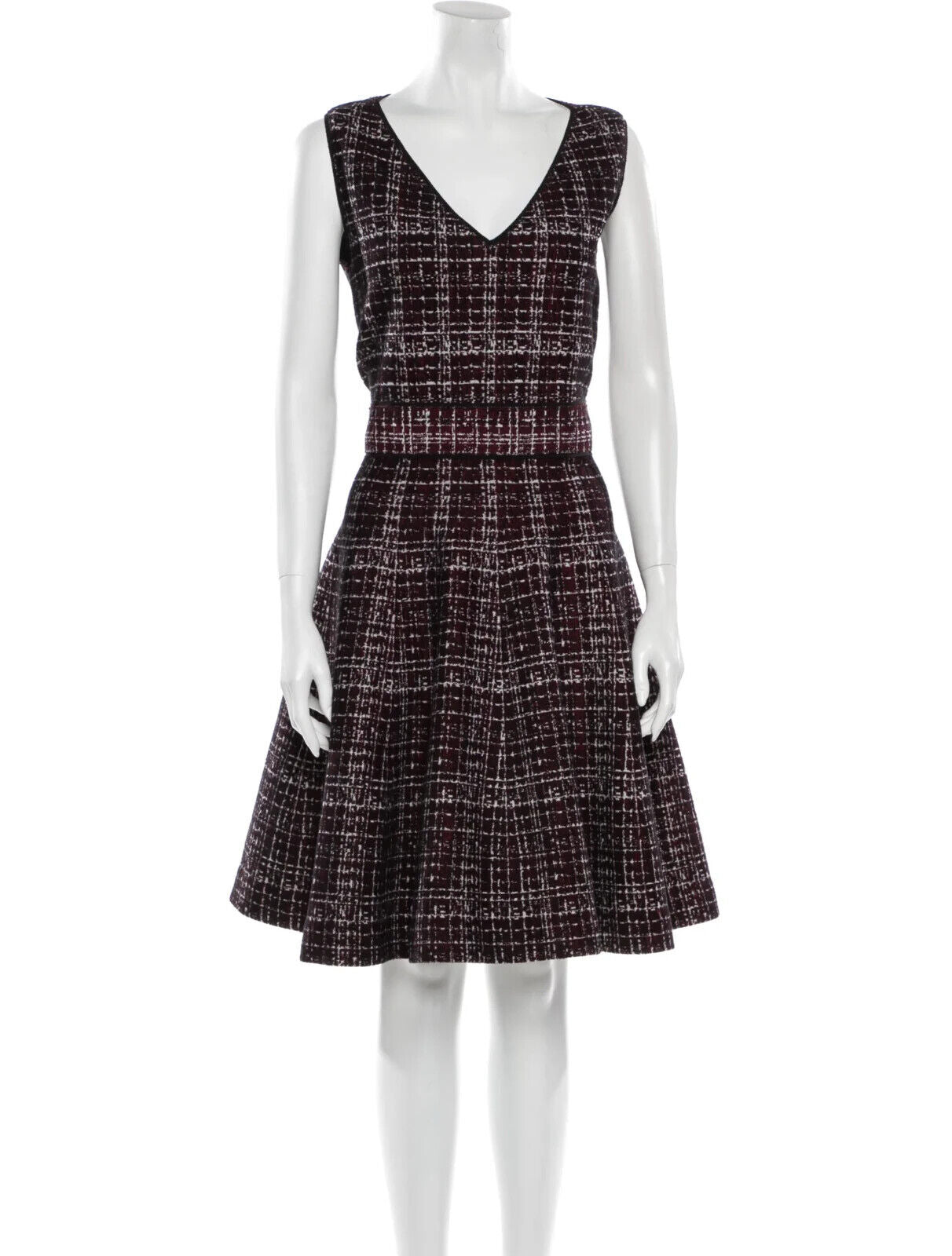 PRADA NWT Burgundy Maroon Red Purple Black Plaid Print Tweed Knit Dress 40/4