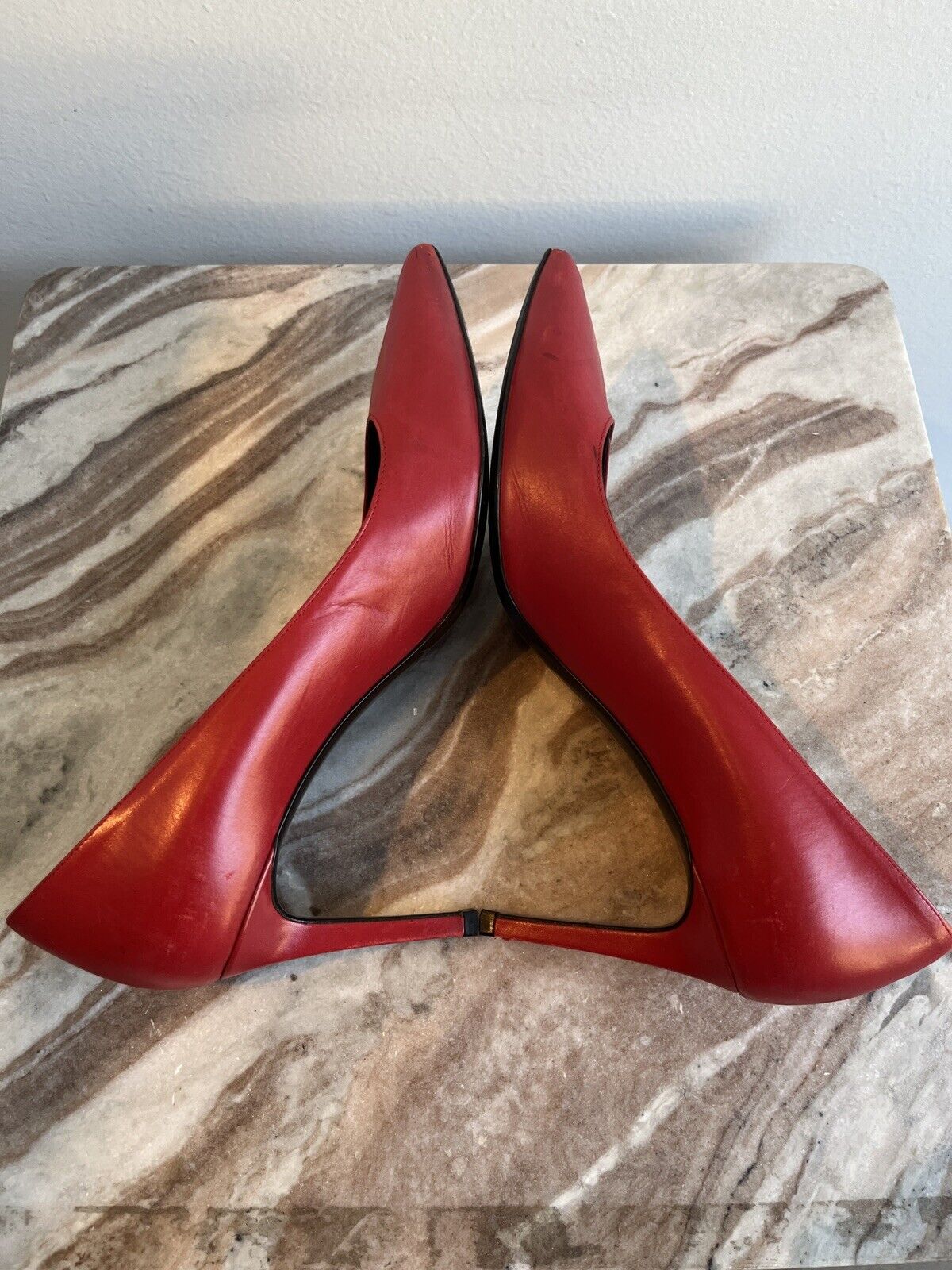 SAINT LAURENT Zoe Lipstick Red Leather 150mm Stiletto Heel Pointed Toe Pump 40.5