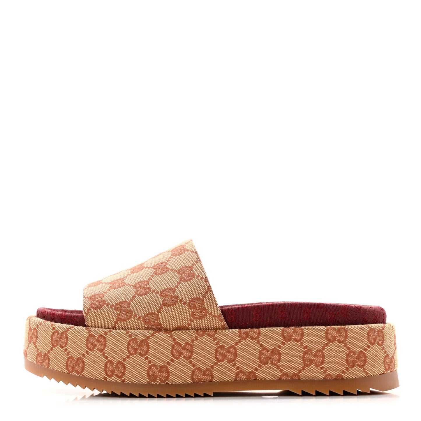 GUCCI Angelina Beige Red Maroon Canvas Monogram Platform Slide Sandal Shoe 38