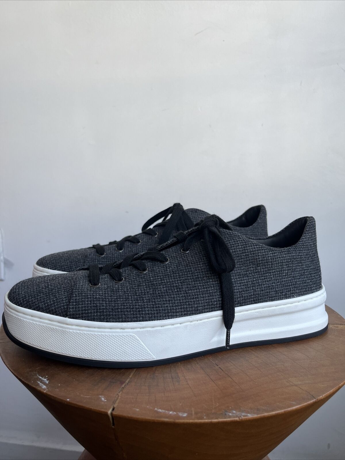 TODS TOD'S NEW Men Dark Gray Herringbone Houndstooth Felt Flannel Wool Sneaker 8
