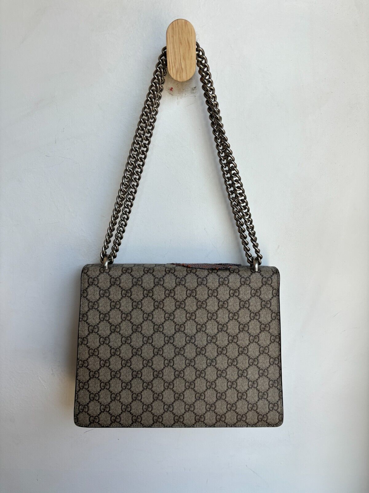 GUCCI GG Supreme Dionysus Hornet Beige Brom Monogram Logo Shoulder Bag Purse