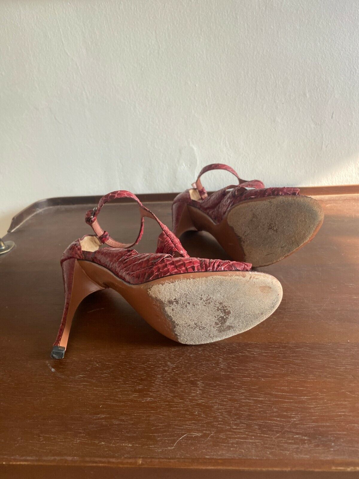 ALAIA Cerise Red Snakeskin Animal Print TStrap Strappy Sandal Heel 6.5/7/37
