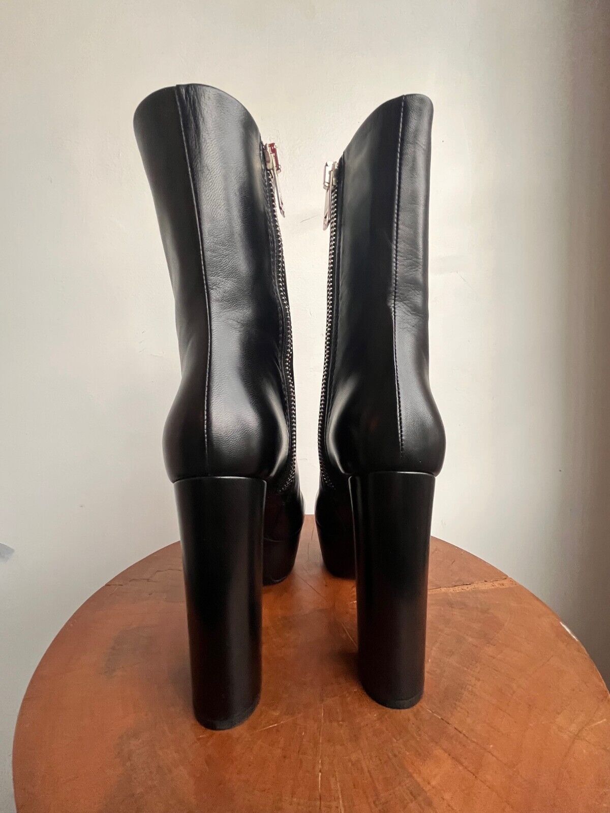 GUCCI Malaga Black Platform Square Toe Block High Heel Ankle Calf Boot 37.5