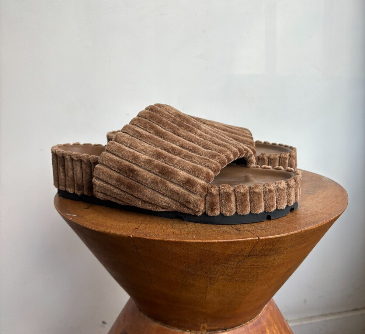 CELINE RARE Brown Velvet Ribbed Platform Flatform Slide Sandal 41/11/10.5