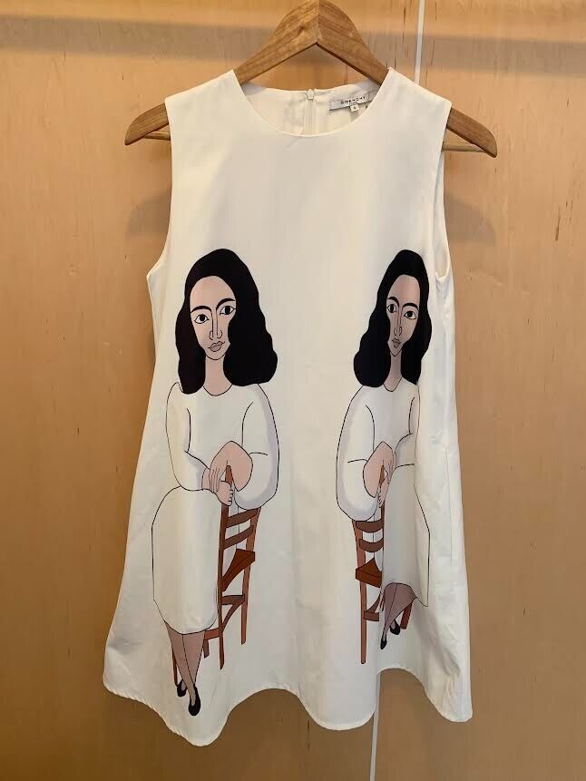 GIVENCHY White Silk Lady Portrait Print ALine Sleeveless Swing Mini Dress S