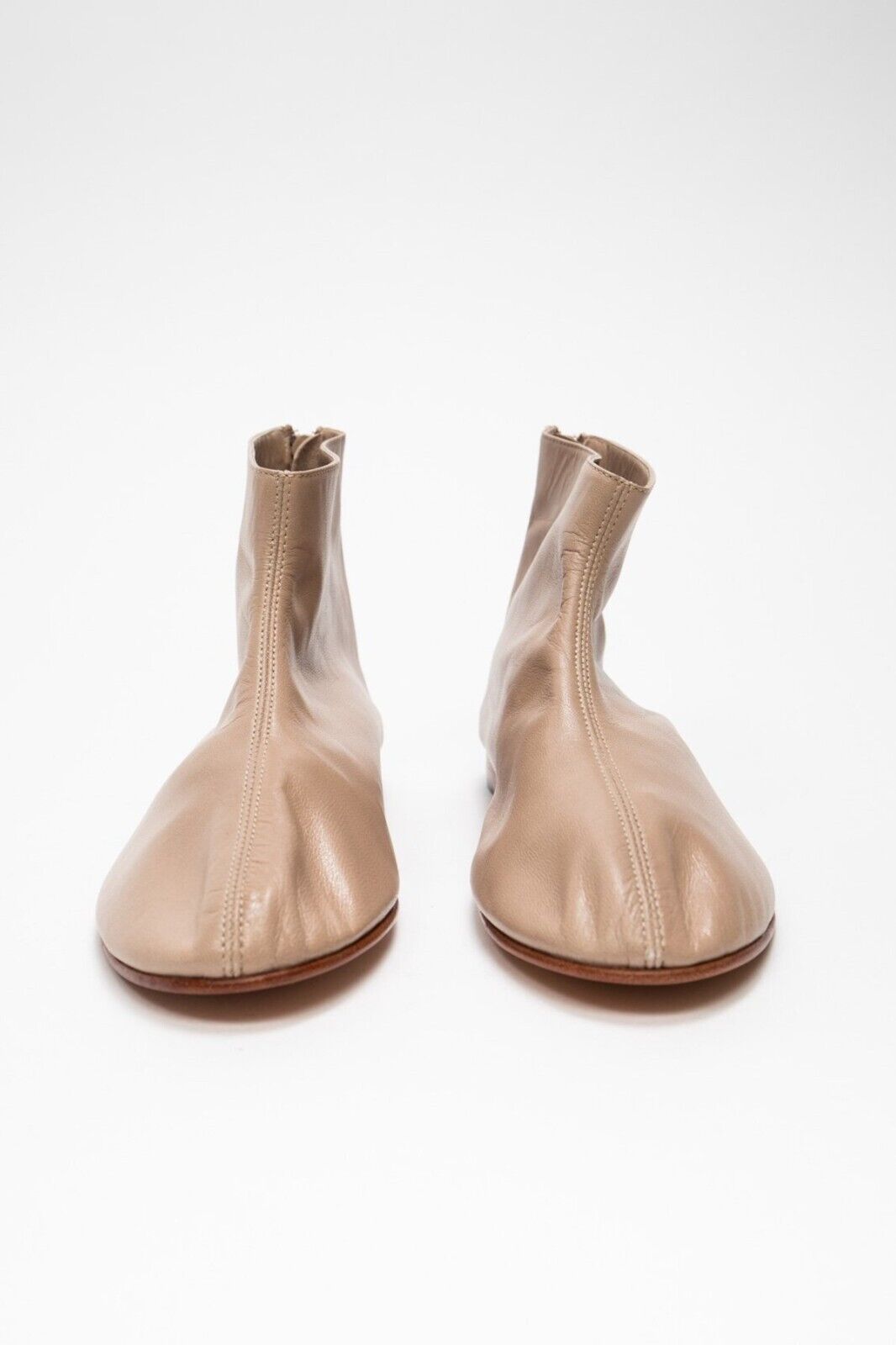MARTINIANO Leone Beige Brown Leather Round Toe Ankle Low Cut Flat Boot 35.5