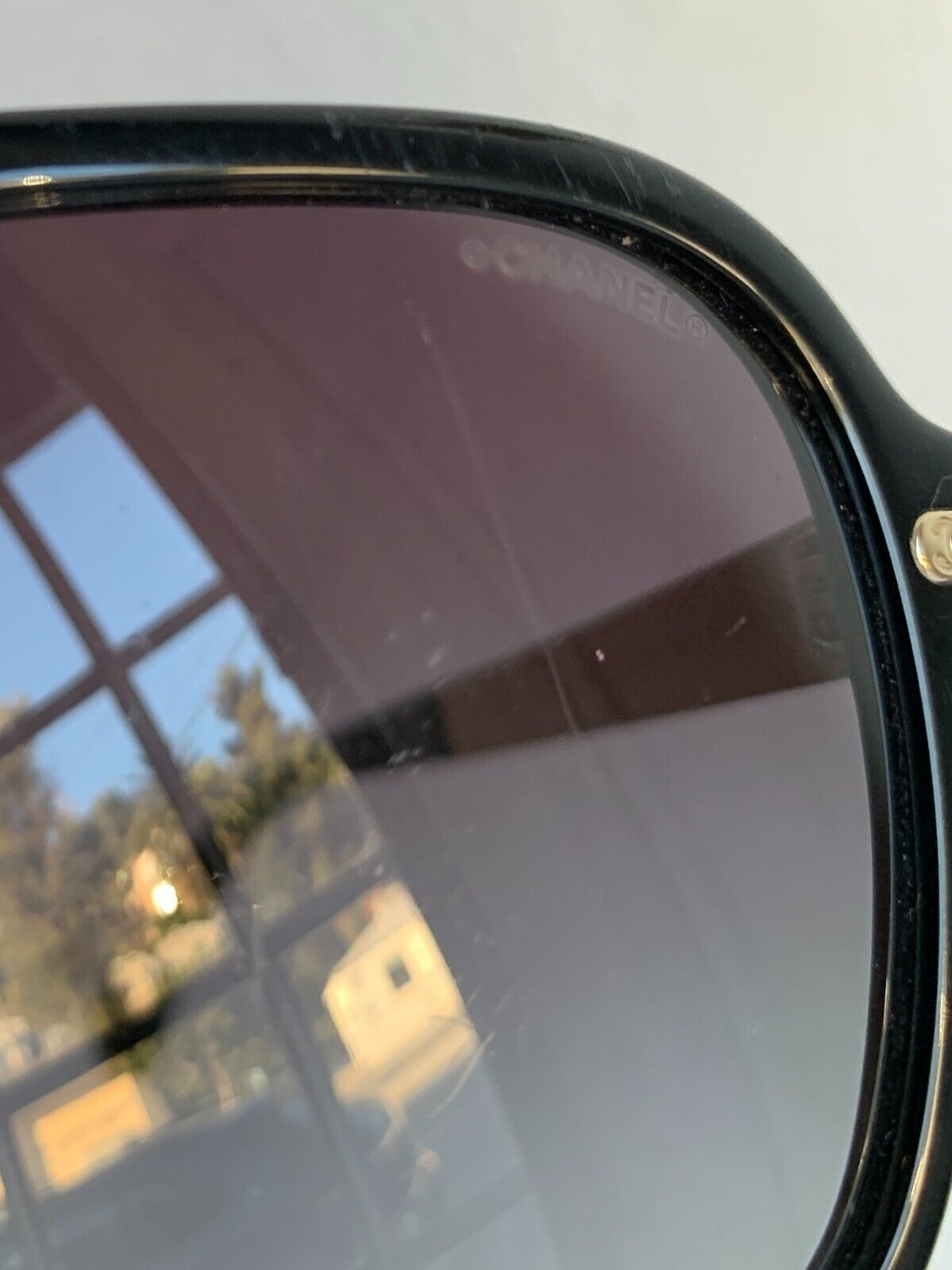 CHANEL Black Gold Acetate Calfskin Framed Pilot Aviator Glasses Sunglasses
