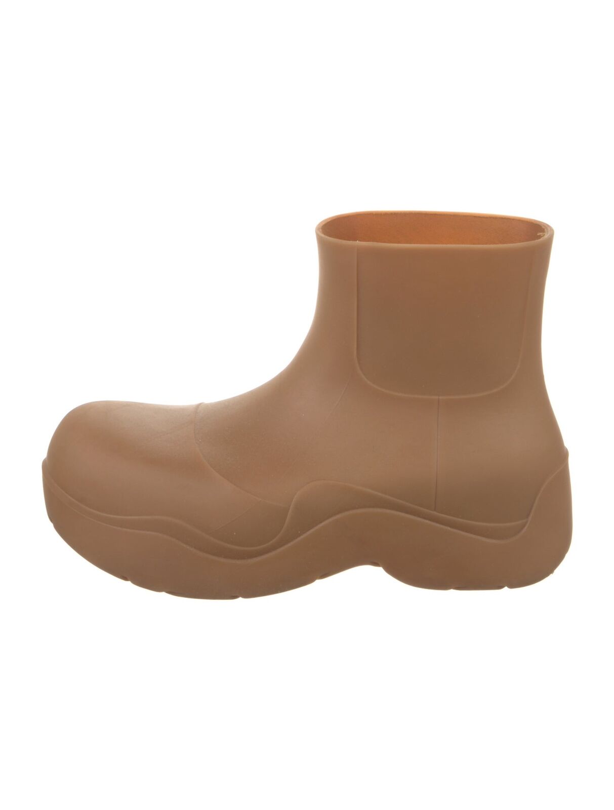 BOTTEGA VENETA Puddle Brown Tan Beige Rubber Platform Women's Ankle Rain Boot 40
