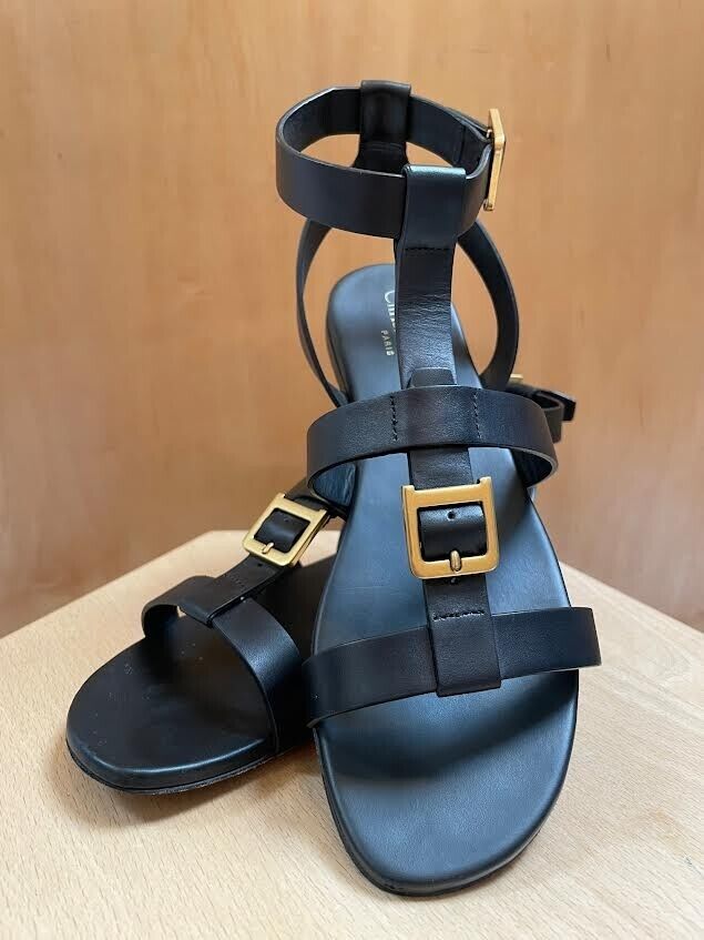 CHRISTIAN DIOR Double-D Black Leather Buckle Strappy Gladiator Flat Sandal 38/8