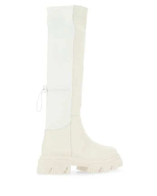GIA BORGHINI Gia 12 White Ivory Leather Fabric Knee Thigh High Platform Boots 38