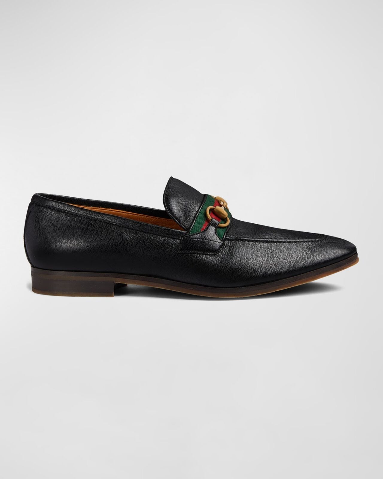GUCCI Men's Paride Black Leather Web Stripe Horsebit Oxford Flat Loafer Shoe 12