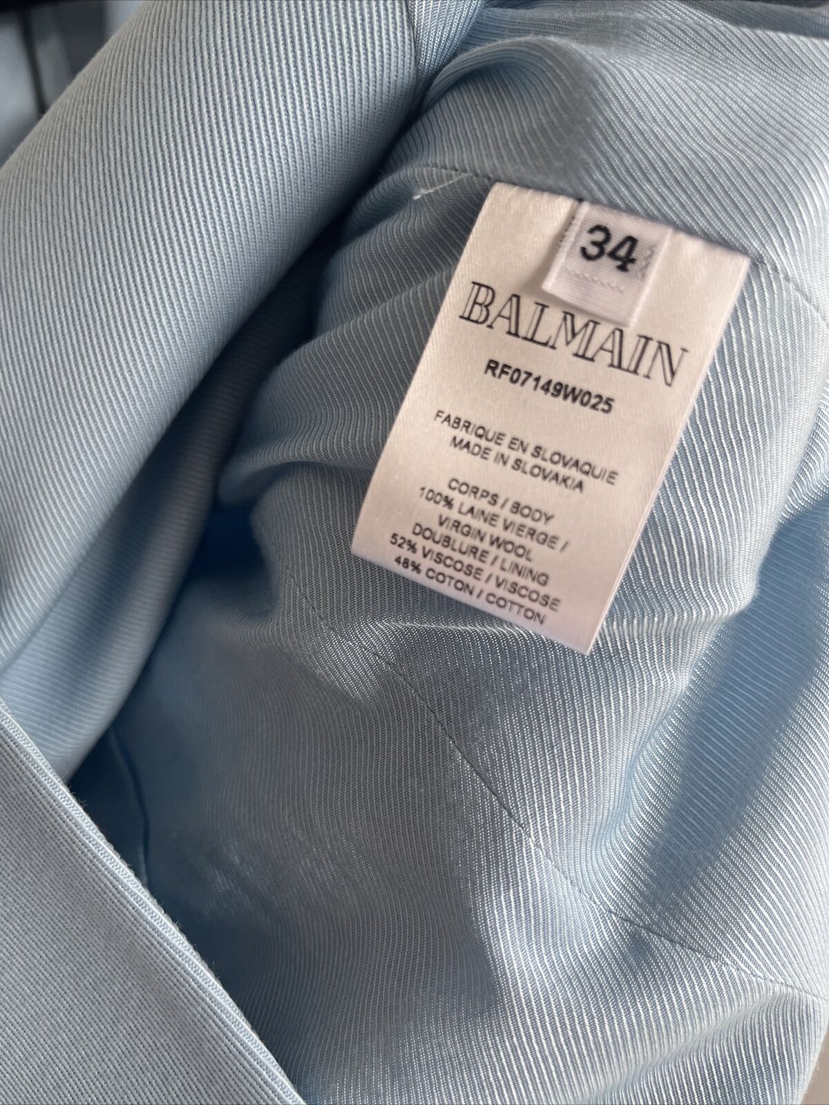 BALMAIN NEW $2500 Light Steel Pastel Blue Double Breasted Jacket Blazer 34/0