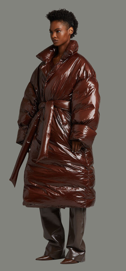 ENTIRE STUDIOS RBI Dairy Milk Dark Purple Brown Nylon Belted Long Puffer Coat XS