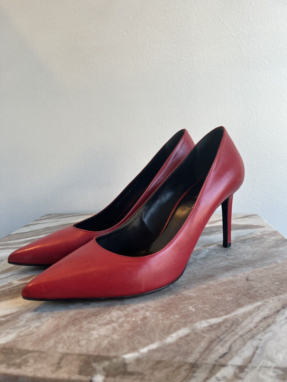SAINT LAURENT Zoe Lipstick Red Leather 150mm Stiletto Heel Pointed Toe Pump 40.5