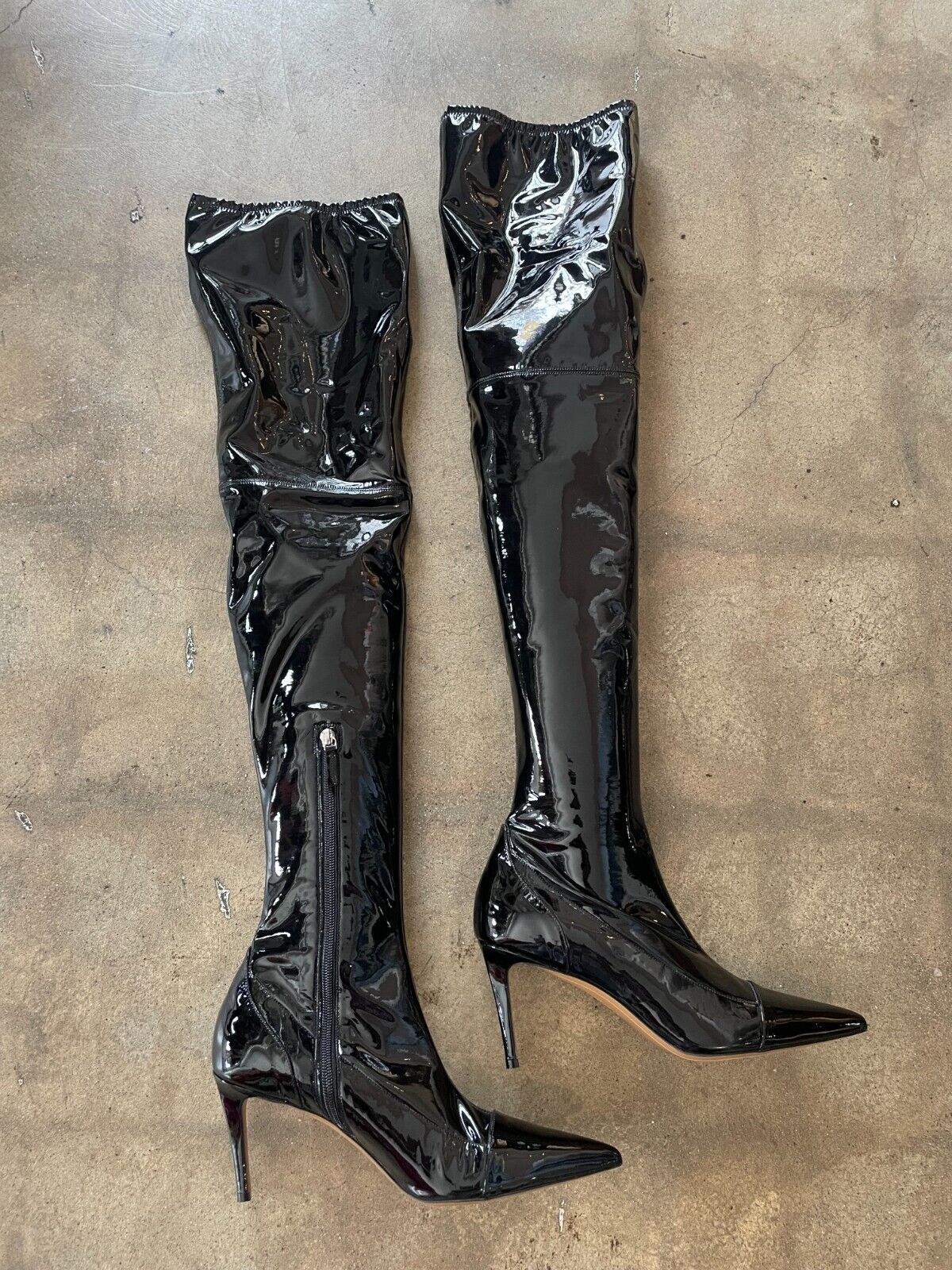 ALEXANDRE VAUTHIER NWB $1450 Helena Black Patent Leather Over The Knee Boot 41