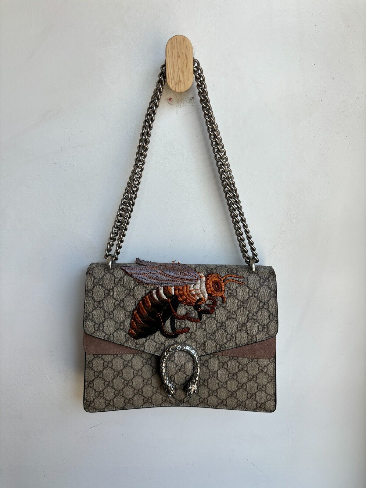 GUCCI GG Supreme Dionysus Hornet Beige Brom Monogram Logo Shoulder Bag Purse