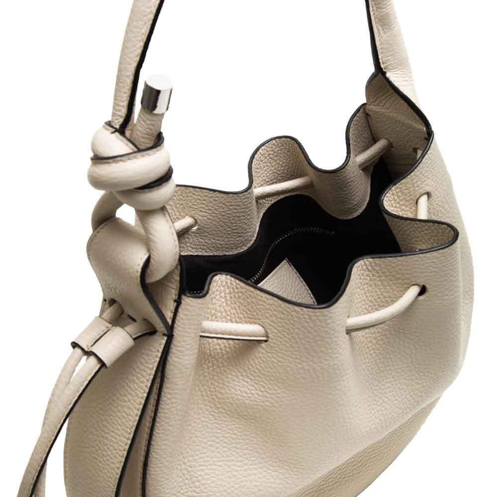 BEHNO Ina Medium Pebble Beige Ivory Bone Leather Crossbody Bucket Bag Purse