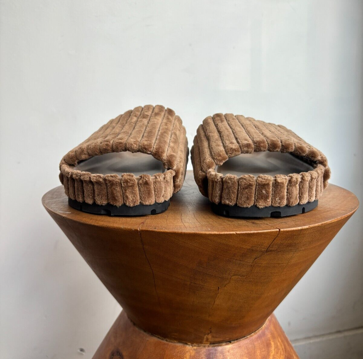 CELINE RARE Brown Velvet Ribbed Platform Flatform Slide Sandal 41/11/10.5