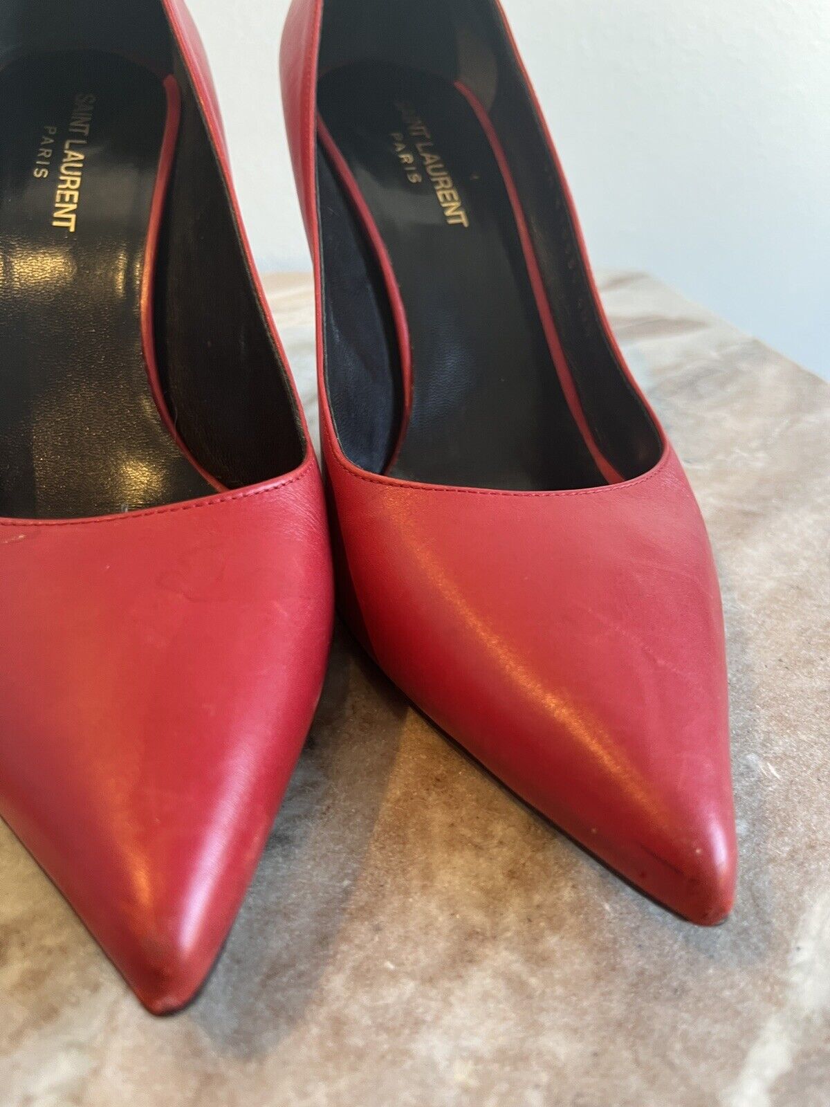 SAINT LAURENT Zoe Lipstick Red Leather 150mm Stiletto Heel Pointed Toe Pump 40.5