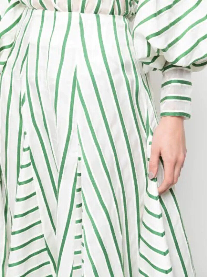 ROSIE ASSOULIN NWT Flouncy Striped White Green Stripe Print Organza Midi Skirt 6