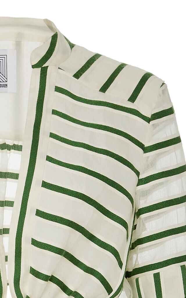 ROSIE ASSOULIN $1,600 White Green Stripe Print Organza Shirt Dress Top Blouse M