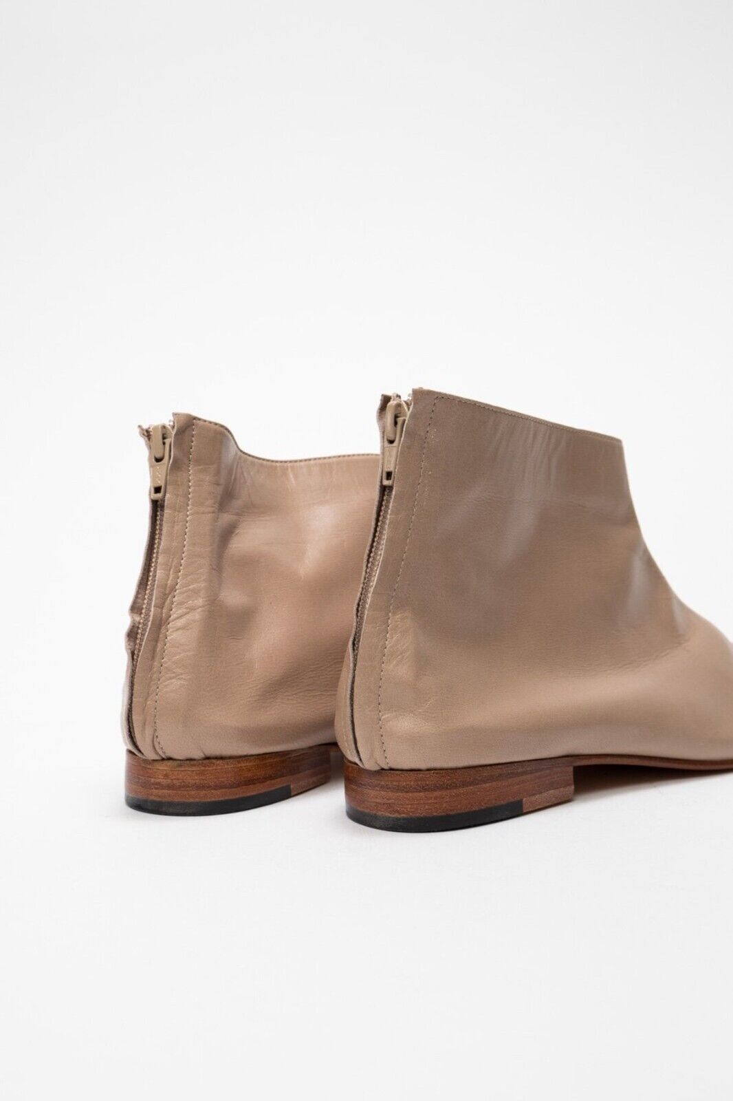 MARTINIANO Leone Beige Brown Leather Round Toe Ankle Low Cut Flat Boot 35.5