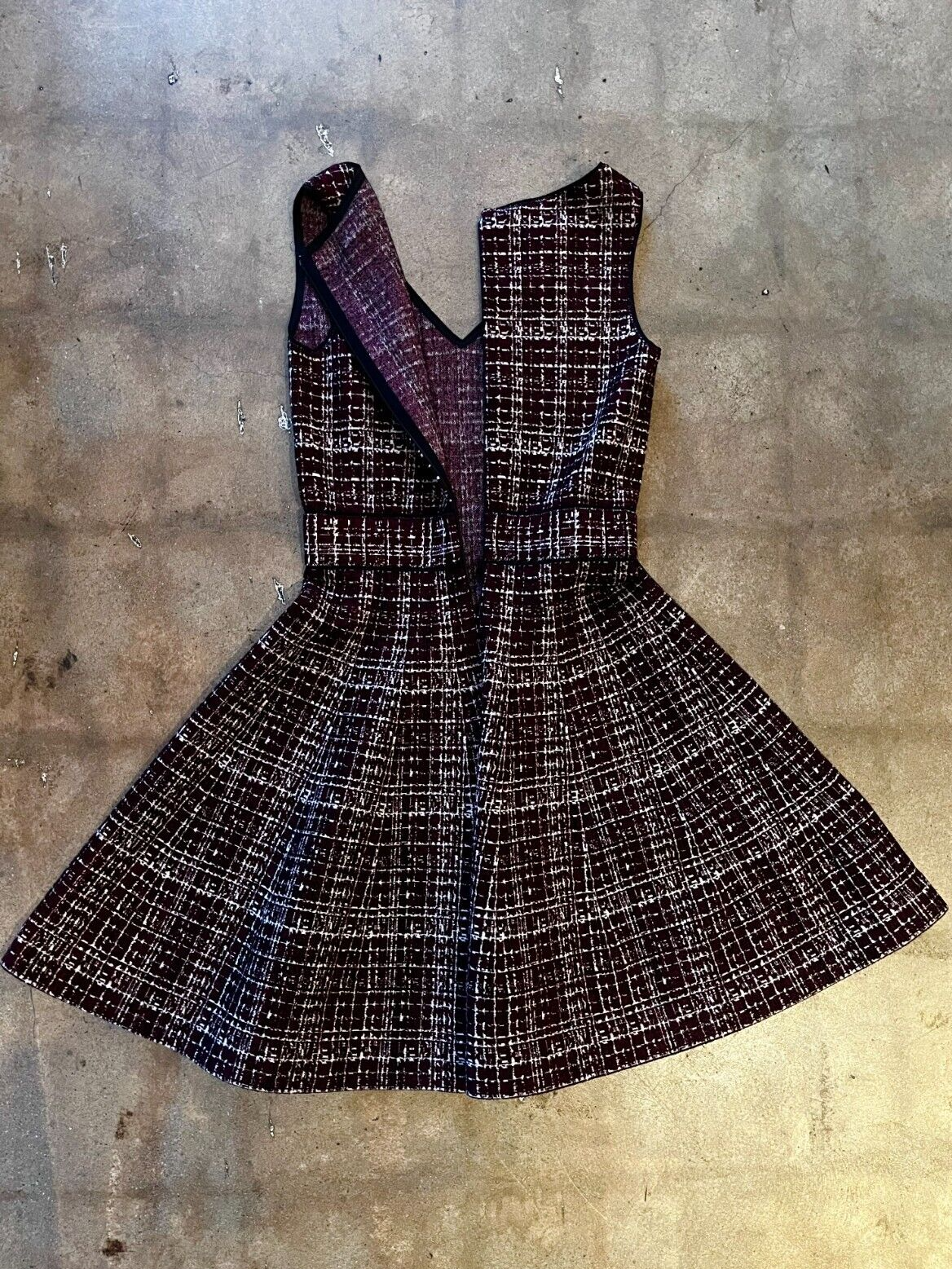 PRADA NWT Burgundy Maroon Red Purple Black Plaid Print Tweed Knit Dress 40/4