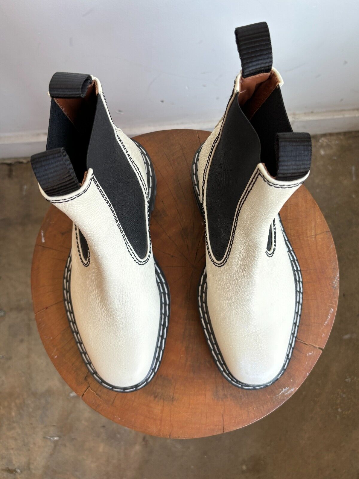 PROENZA SCHOULER White Black Stitch Leather Lug Sole Chelsea Ankle Boot 37.5