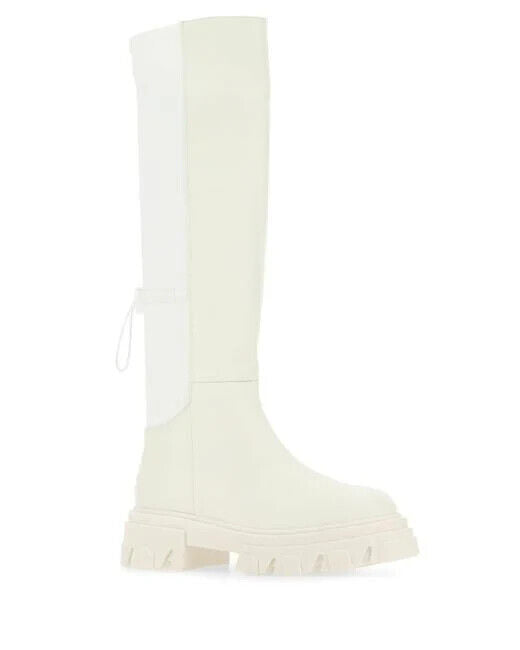 GIA BORGHINI Gia 12 White Ivory Leather Fabric Knee Thigh High Platform Boots 38