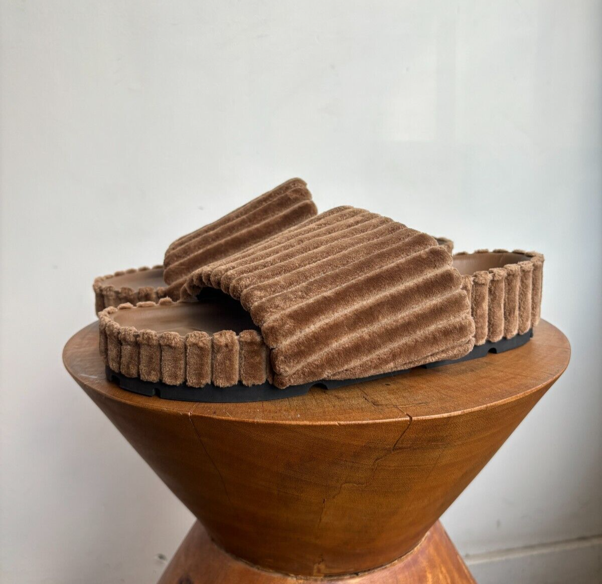 CELINE RARE Brown Velvet Ribbed Platform Flatform Slide Sandal 41/11/10.5