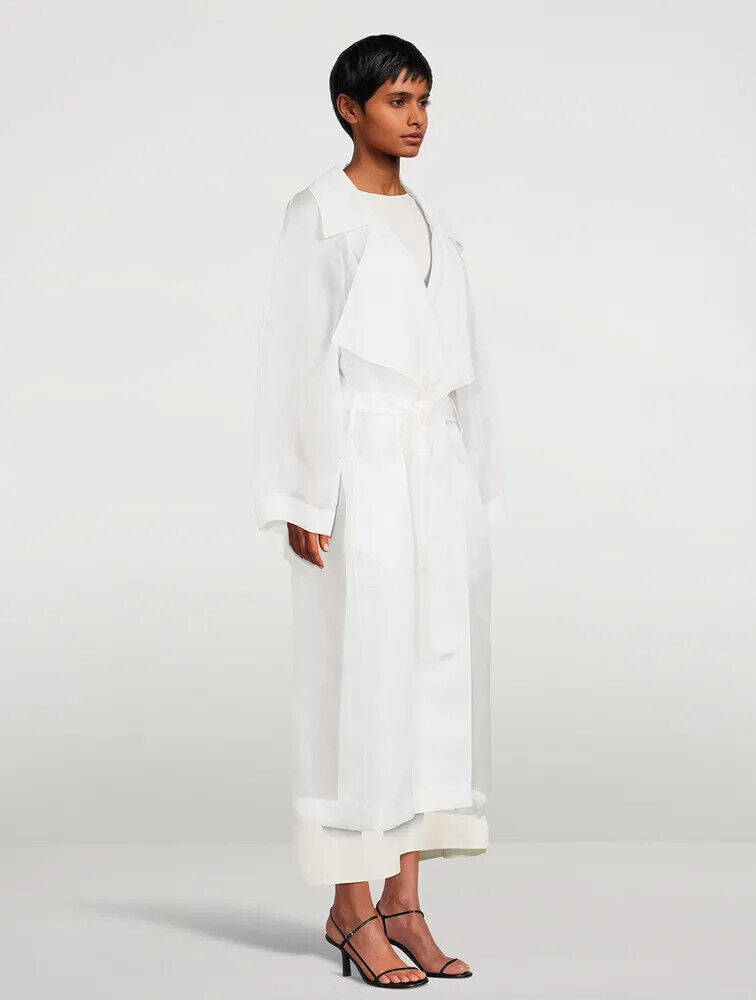 THE ROW Lau White Organza Mesh Silk Oversized Jacket Trench Coat O/S