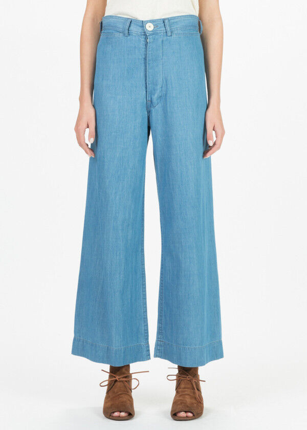 JESSE KAMM Sailor Chambray Light Blue Lightweight Cotton Cupro Trouser Pant 4