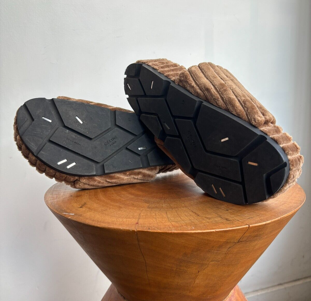 CELINE RARE Brown Velvet Ribbed Platform Flatform Slide Sandal 41/11/10.5