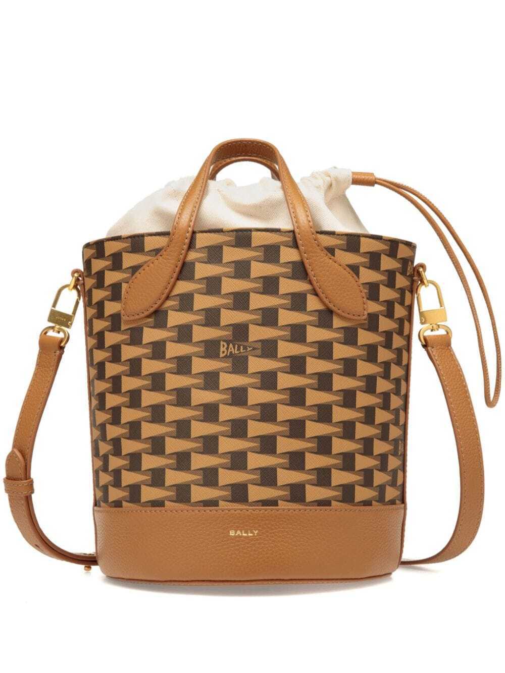 BALLY NWT Pennant Brown Black Faux Leather TPU Canvas Bucket Shoulder Bag Purse