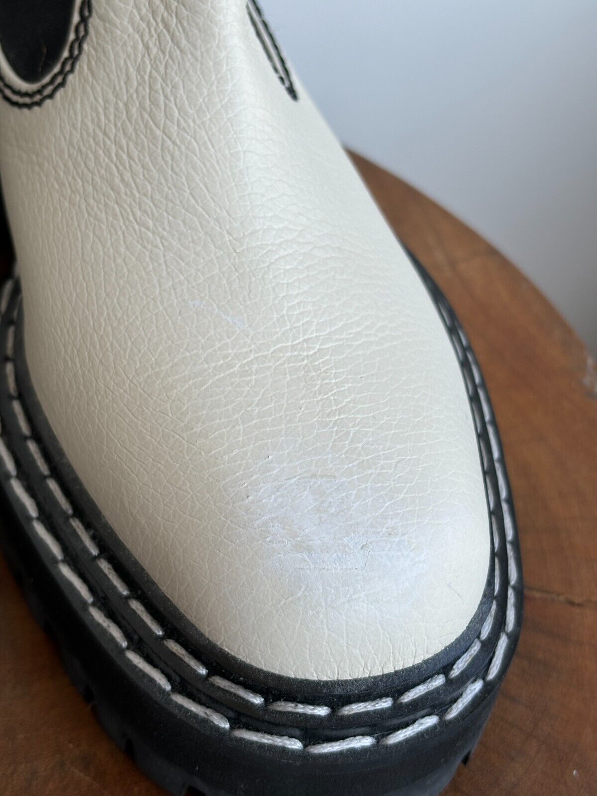PROENZA SCHOULER White Black Stitch Leather Lug Sole Chelsea Ankle Boot 37.5