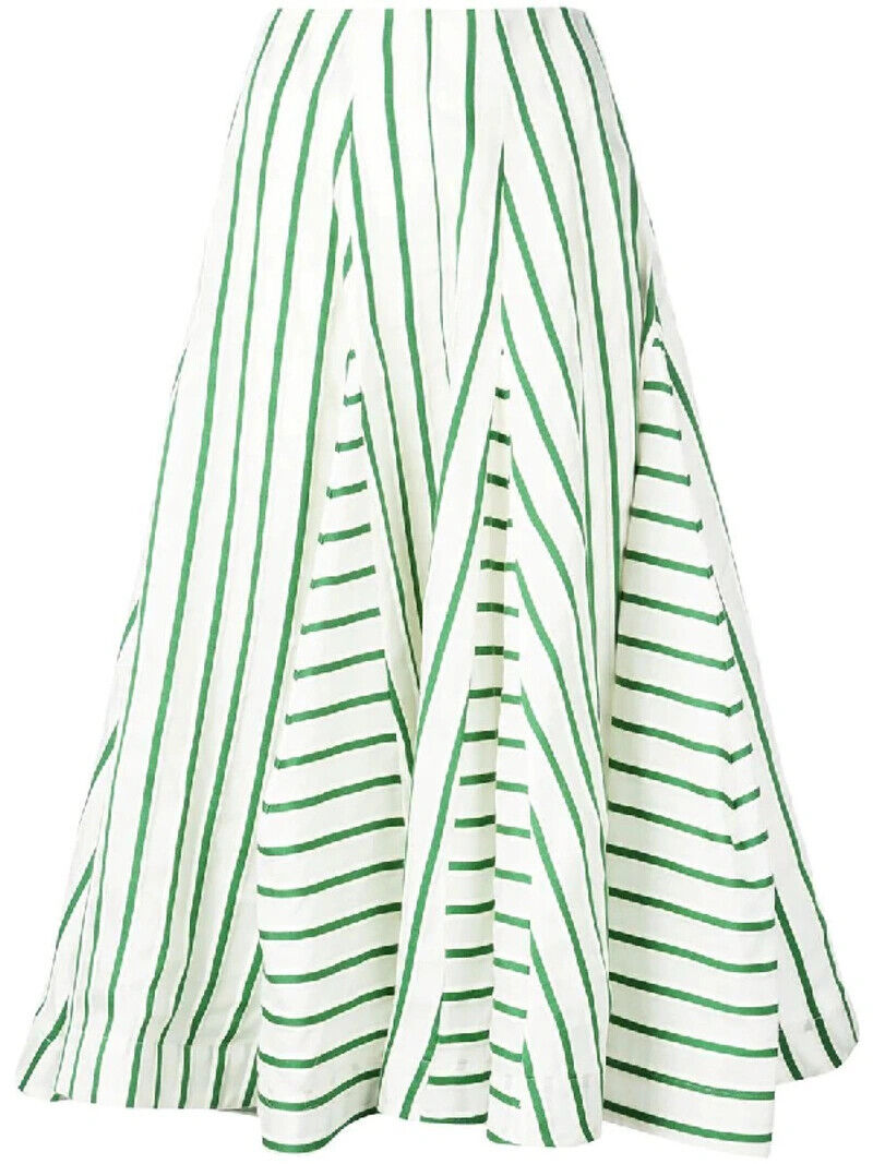 ROSIE ASSOULIN NWT Flouncy Striped White Green Stripe Print Organza Midi Skirt 6